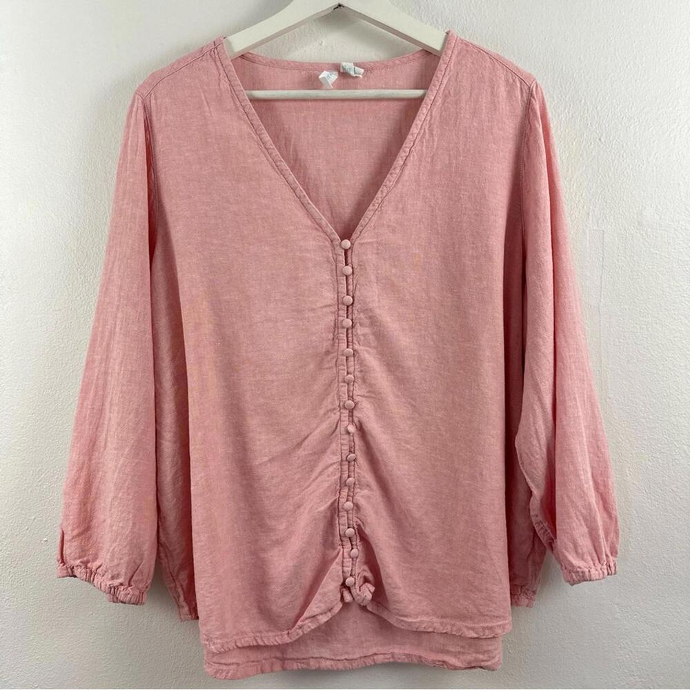 Sold Cynthia Rowley Women’s Pink Linen Blend Blouse Size 2X - Picture 1 of 5